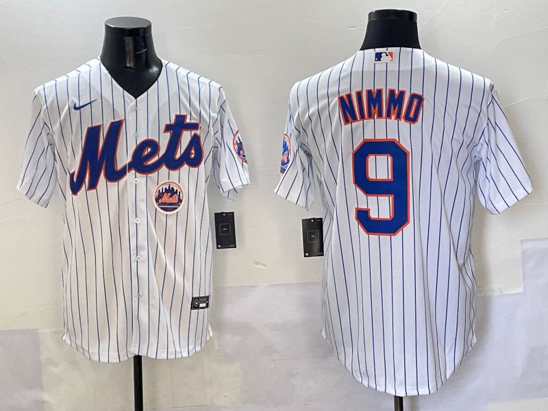 Men New York Mets #9 Nimmo White Stripe Game 2025 Nike MLB Jersey style 2